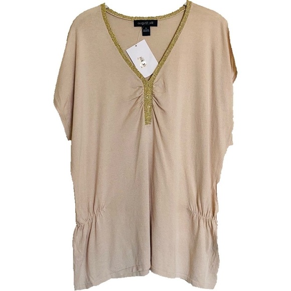 August Silk Cream Metallic Gold Neck Knit Top Size XL - NWT - Picture 1 of 15